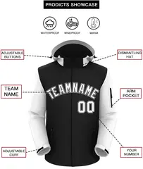 Black White-Gray Raglan Sleeves Waterproof Jacket 2