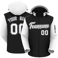 Black White-Gray Raglan Sleeves Waterproof Jacket 1