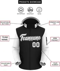 Black White-Gray Raglan Sleeves Waterproof Jacket 2