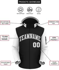 Black White-Gray Raglan Sleeves Waterproof Jacket 2