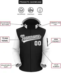 Black White-Gray Raglan Sleeves Waterproof Jacket 2