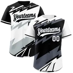 Black White Gray Reversible Baseball Jersey Lightning & Graffiti Pattern