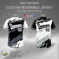 Black White Gray Reversible Baseball Jersey Lightning & Graffiti Pattern 10