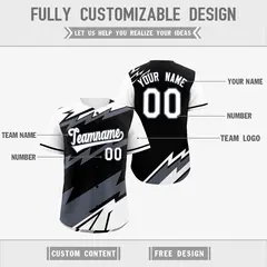 Black White Gray Reversible Baseball Jersey Lightning & Graffiti Pattern 11