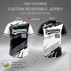 Black White Gray Reversible Baseball Jersey Lightning & Graffiti Pattern 2
