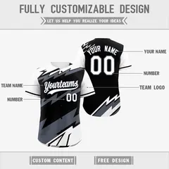 Black White Gray Reversible Baseball Jersey Lightning & Graffiti Pattern 3