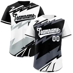Black White Gray Reversible Baseball Jersey Lightning & Graffiti Pattern 9