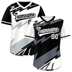 Black White Gray Reversible Baseball Jersey Lightning & Graffiti Pullover V-Neck