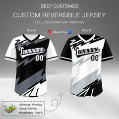 Black White Gray Reversible Baseball Jersey Lightning & Graffiti Pullover V-Neck 2