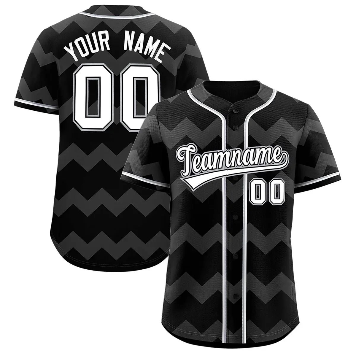 Black White-Gray Ripple Design Authentic Baseball Jersey
