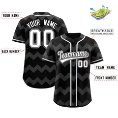 Black White-Gray Ripple Design Authentic Baseball Jersey 2