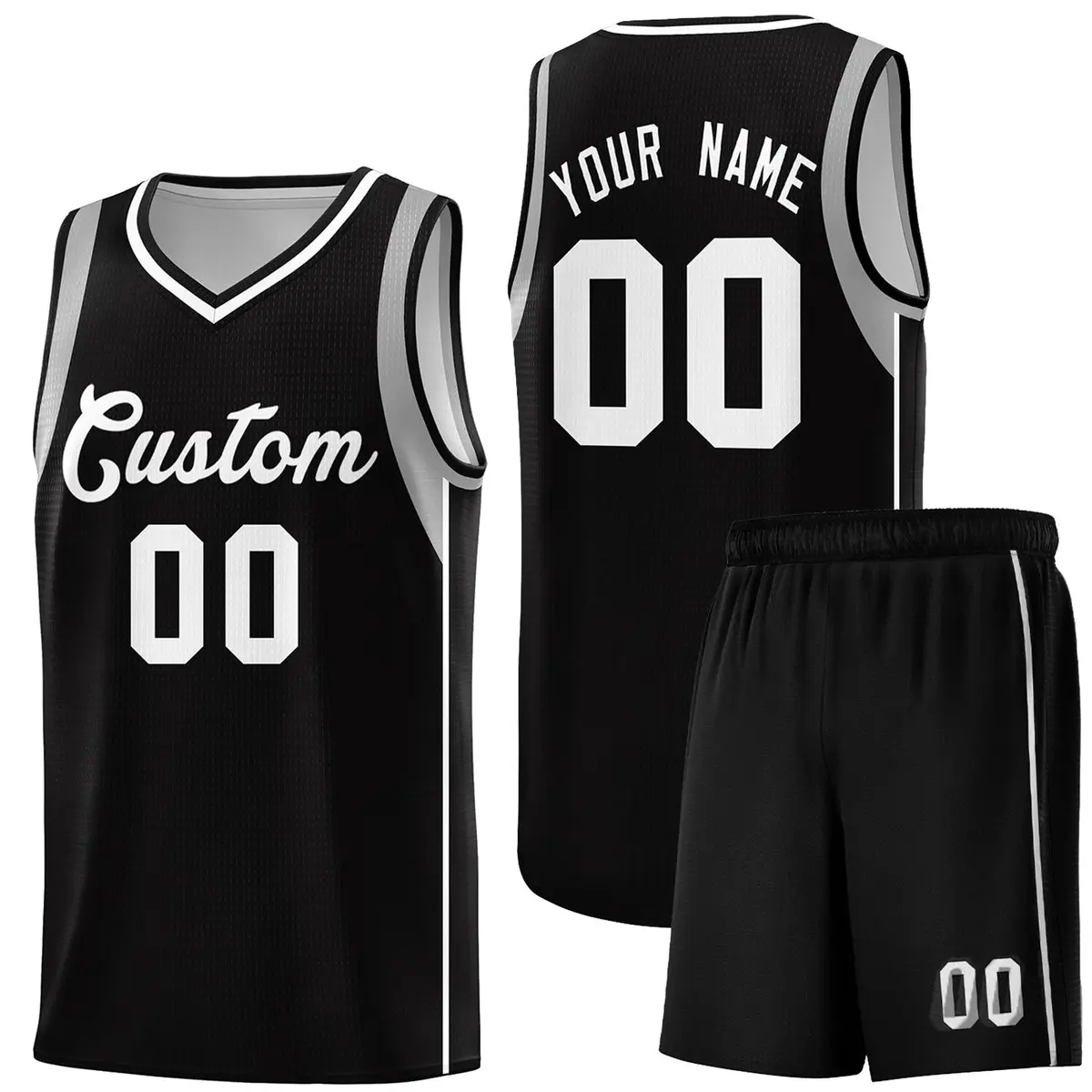 Black White-Gray Sleeve Color Block Basketball Jersey