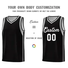 Black White-Gray Sleeve Color Block Basketball Jersey 3