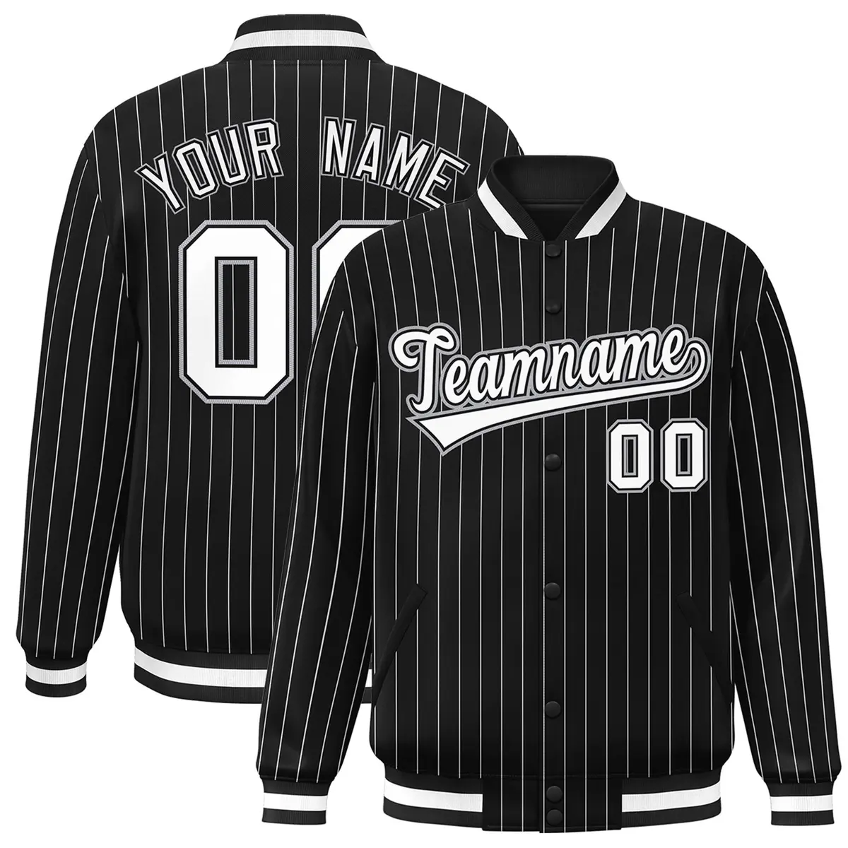 Black White Gray Stripe Bomber Jacket