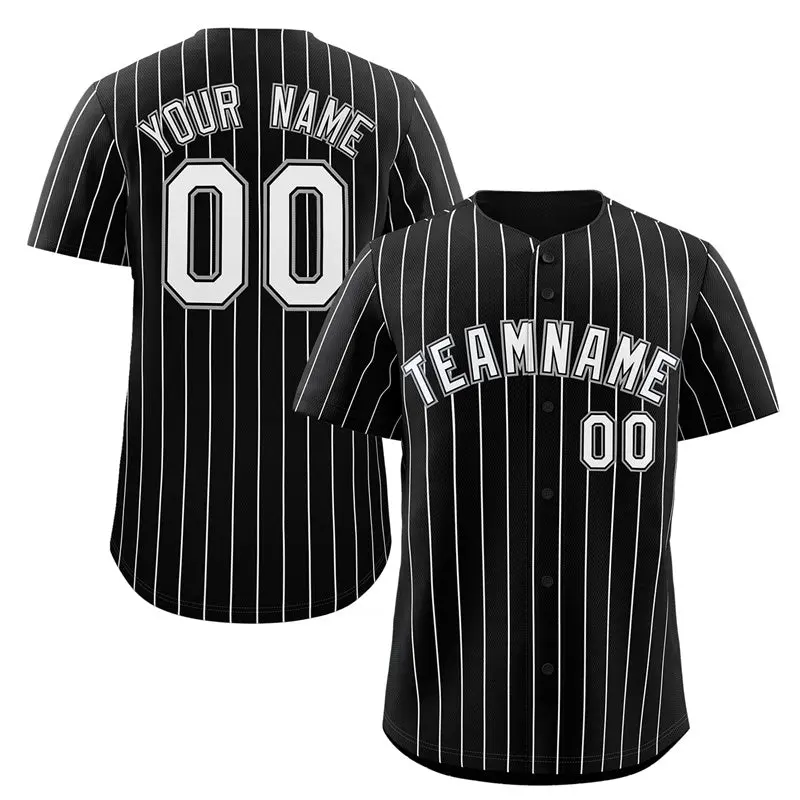 Black White-Gray Stripe Fashion Authentic Baseball Jersey
