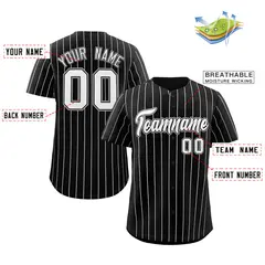 Black White-Gray Stripe Fashion Authentic Baseball Jersey 2