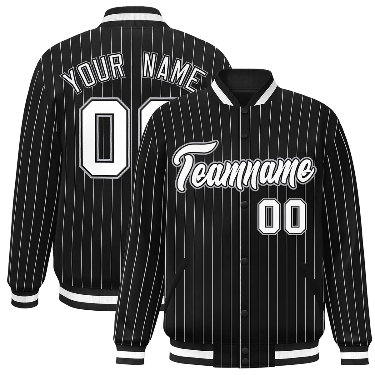 Black White Gray Stripe Fashion Bomber Jacket for Teams