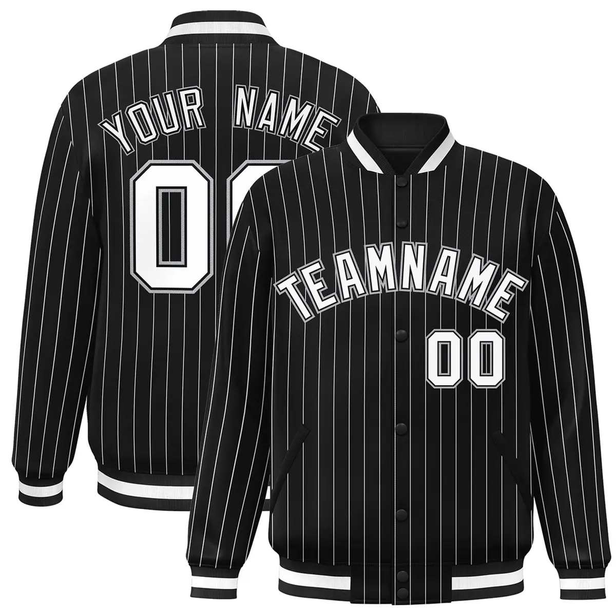 Black White-Gray Stripe Fashion Casual Varsity Jacket