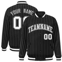 Black White-Gray Stripe Letterman Varsity Bomber Jacket