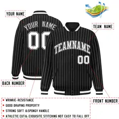 Black White-Gray Stripe Letterman Varsity Bomber Jacket 2