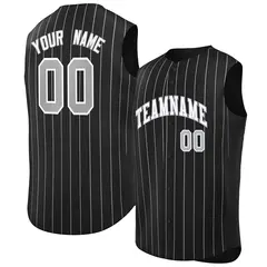 Black White-Gray Striped Sleeveless Fashion Baseball Jersey 1