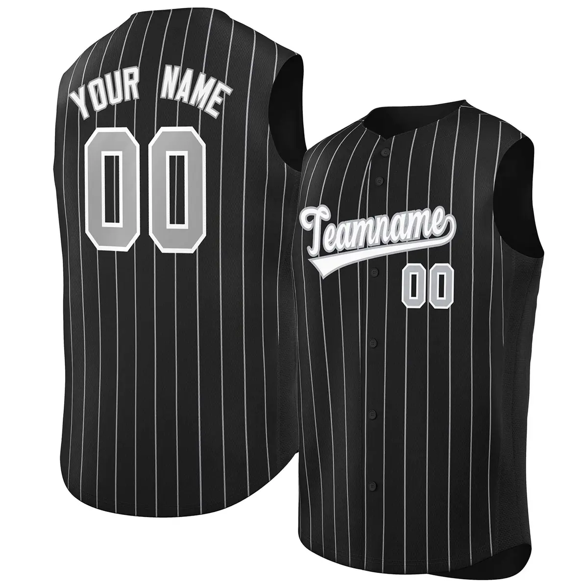Black White-Gray Striped Sleeveless Fashion Baseball Jersey