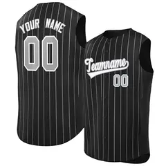Black White-Gray Striped Sleeveless Fashion Baseball Jersey
