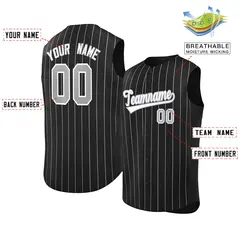 Black White-Gray Striped Sleeveless Fashion Baseball Jersey 2