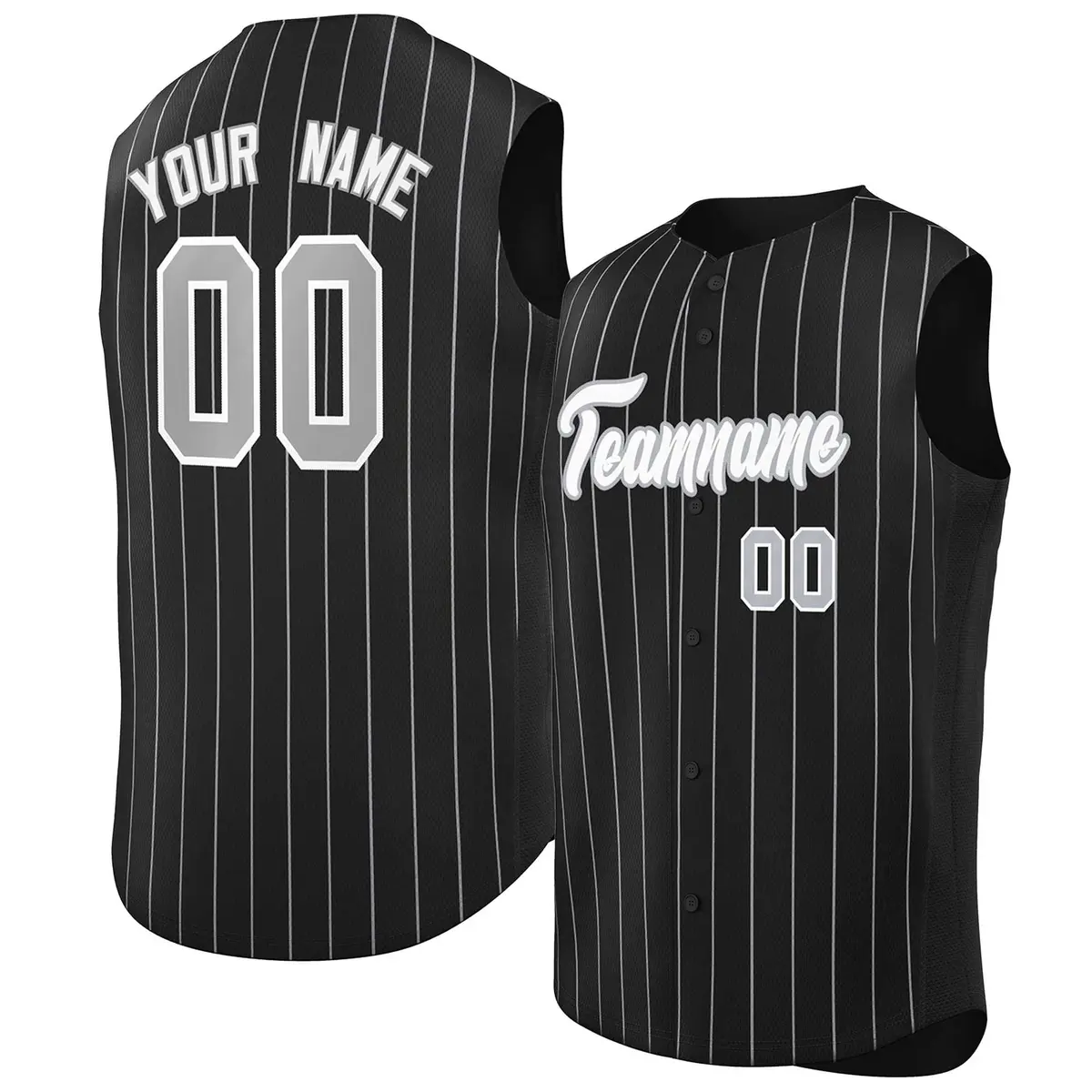 Black White-Gray Striped Sleeveless Fashion Baseball Jersey