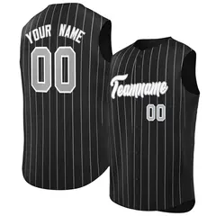 Black White-Gray Striped Sleeveless Fashion Baseball Jersey