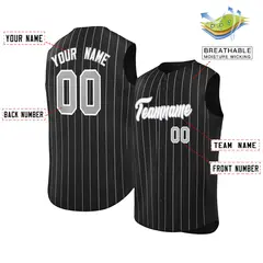 Black White-Gray Striped Sleeveless Fashion Baseball Jersey 2