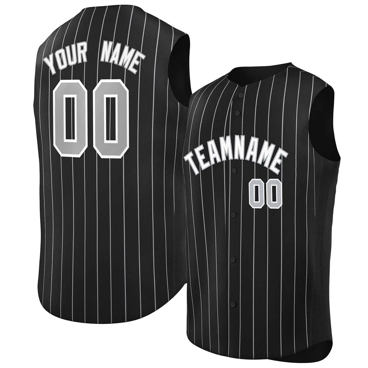 Black White-Gray Striped Sleeveless Fashion Baseball Jersey