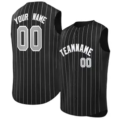Black White-Gray Striped Sleeveless Fashion Baseball Jersey