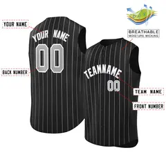 Black White-Gray Striped Sleeveless Fashion Baseball Jersey 2