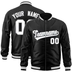 Black White-Gray Varsity Full-Zip Letterman Bomber Jacket