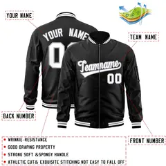 Black White-Gray Varsity Full-Zip Letterman Bomber Jacket 2