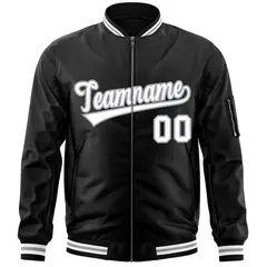 Black White-Gray Varsity Full-Zip Letterman Bomber Jacket 3