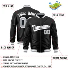 Black White-Gray Varsity Full-Zip Letterman Bomber Jacket 2