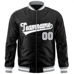 Black White-Gray Varsity Full-Zip Letterman Bomber Jacket 3