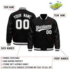 Black White Gray Varsity Jacket with Faux Leather Sleeves 2