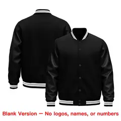 Black White Gray Varsity Jacket with Faux Leather Sleeves 6
