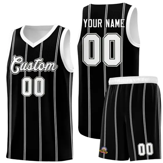 Black White Gray Vertical Stripes Basketball Jersey Set