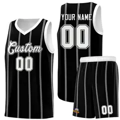 Black White Gray Vertical Stripes Basketball Jersey Set