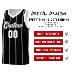 Black White Gray Vertical Stripes Basketball Jersey Set 2