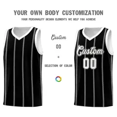 Black White Gray Vertical Stripes Basketball Jersey Set 3