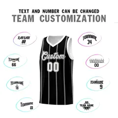Black White Gray Vertical Stripes Basketball Jersey Set 4