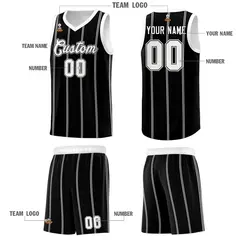 Black White Gray Vertical Stripes Basketball Jersey Set 5