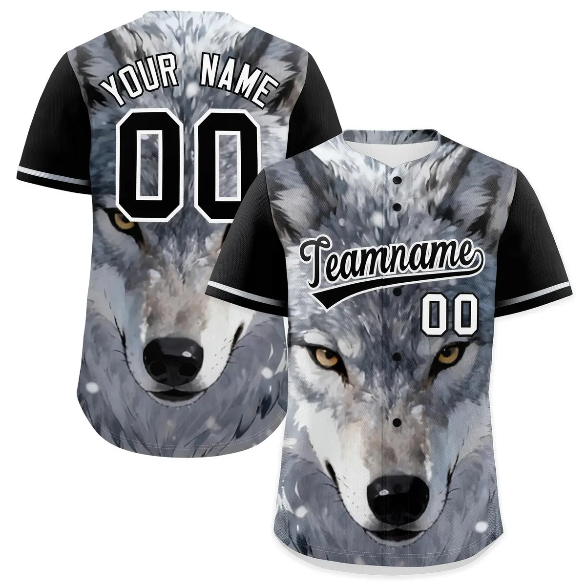 Black White Gray Wolf Graffiti Baseball Jersey