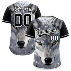 Black White Gray Wolf Graffiti Baseball Jersey