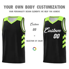 Black White-Green Classic Mesh Basketball Jersey 3